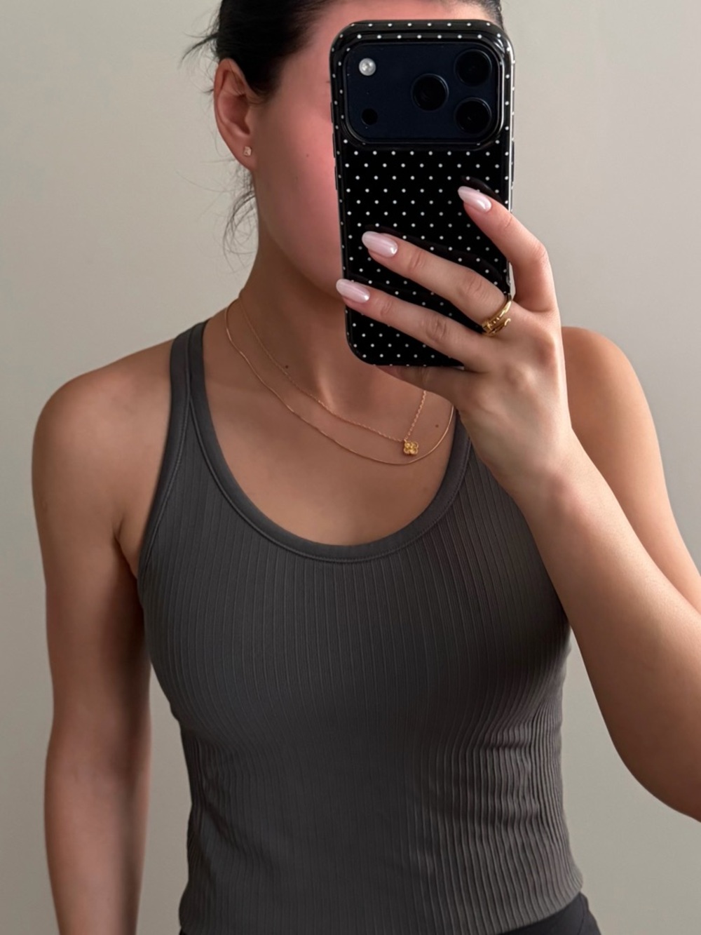 Ribbed Scoop Neck Tank Top in Dark Gray